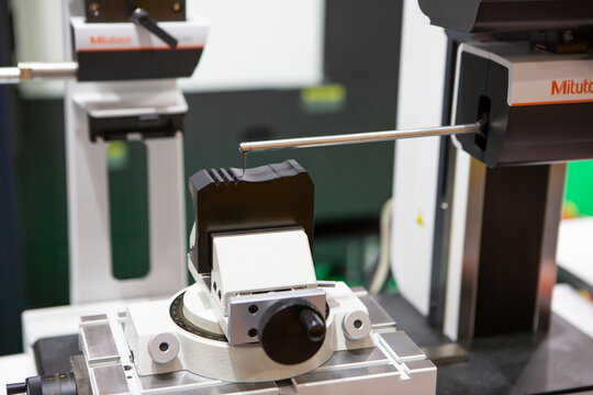 Bangkok, Thailand - November 18, 2022: Mitutoyo Hybrid Surface Texture Measuring System for surface roughness and contour measurement exhibit in Metalex 2022.	