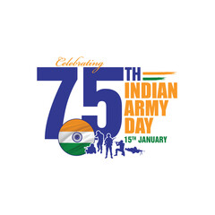 Celebrating the 75th Army day of India, the Republic day celebration concept, applauding victory, people appreciating, clapping, and saluting Indian army soldiers are in action, Army day logo