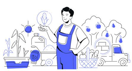 Vegetable farm - colorful line design style illustration