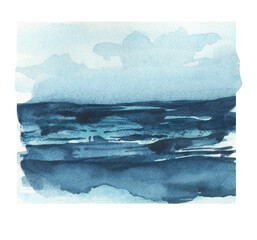 Watercolor sea clipart. Seascape png illustration.