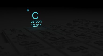periodic table element, carbon C, (3d illustration)