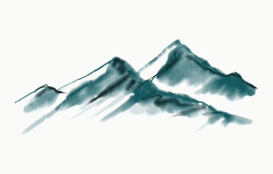 rock mountain watercolour landscape, vector background