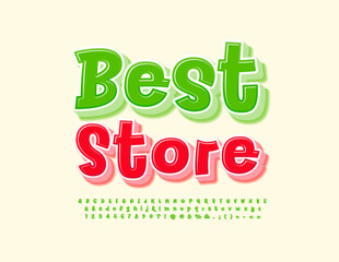 Vector advertising poster Best Store. Modern creative 3D Font. Artistic Alphabet Letters and Numbers