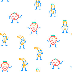 fruit vegetable character food vector seamless pattern thin line illustration