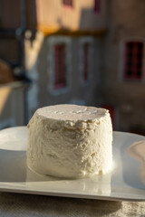 French soft white goat cheese served outdoor in sunlights