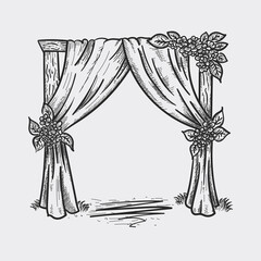 Outdoor or garden wedding ceremony decorative arch vector hand drawn illustration