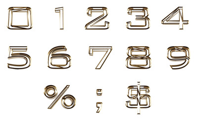 3D number set. Digits 0, 1, 2, 3, 4, 5, 6, 7, 8, 9, %, $, ; with abstract wireframe composition. Unique collection for flyers, banners, posters, magazines, conceptual ideas. 3D Illustration.