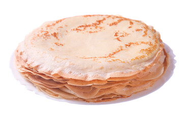 Stack of thin pancakes on plate