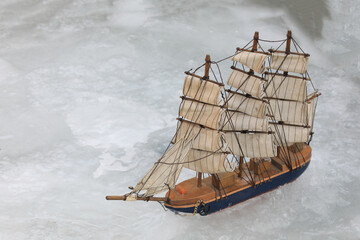 wooden ship frozen in ice	