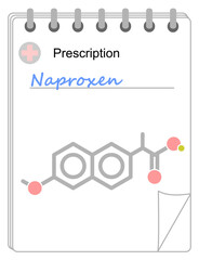 Medical prescription pad. Simplified formula icon of naproxen.