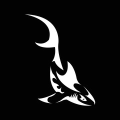White shark. Saltwater fish. Eater Shark. Carcharodon. Big aggressive shark. Fish a shark a side view sketch. The emblem with shark for a sport team. Angry black shark vector illustration