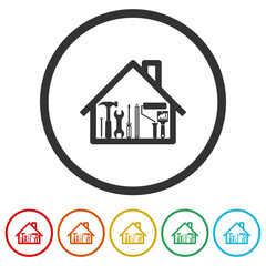 Repairs in the house icon. Set icons in color circle buttons