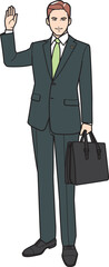 手を上げ挨拶する弁護士