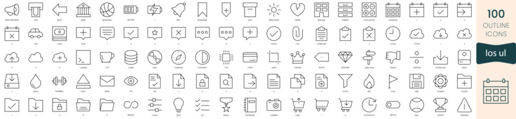 Set of ios ui icons. Thin outline icons pack. Vector illustration - obrazy, fototapety, plakaty