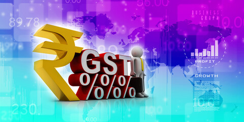 3d rendering GST Tax India percentage with leadership near rupee
