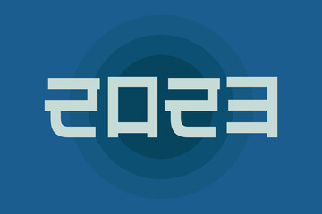 Obraz premium 2023 Numeric text typography vector design. Happy New Year 2023. Vision 2023 conceptual typography logo template poster, and t-shirt design. White typographic text on blue background.
