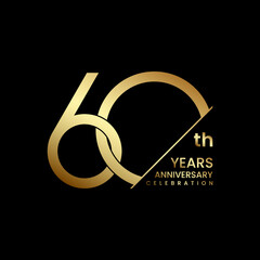 60th Anniversary. Anniversary logo design with golden text. Logo Vector Illustration