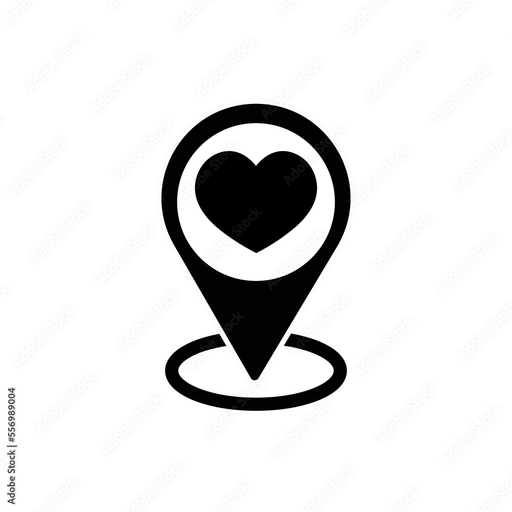 Poster Map pointer with heart icon, icon with heart in gps navigation style. Map pin icon, location pin vector icon.