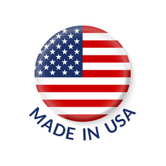 Made in USA icon with 3d American flag. Round US logo or label. Vector illustration.