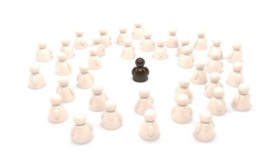 white people moving away from a black person, prejudice and racism (3d illustration)
