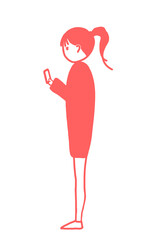 A woman standing and using her smartphone	
