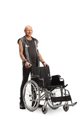 Punk standing behind a wheelchair