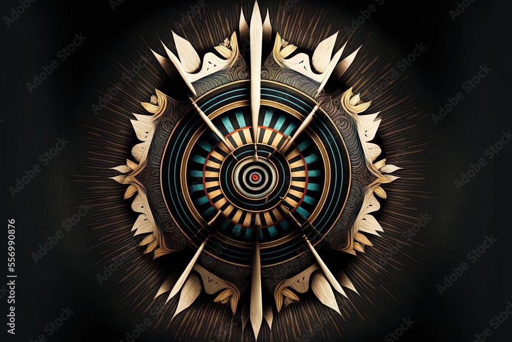 Poster round target with three darts in the center generative ai