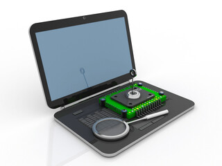 3d render Laptop computer with microchips
