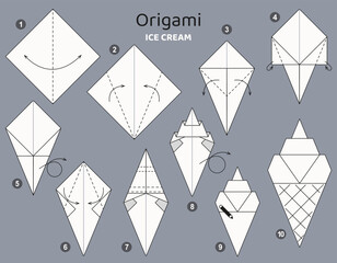 Origami tutorial. Origami scheme for kids ice cream.