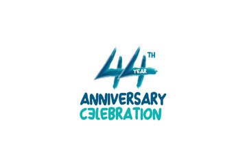 44th, 44 years, 44 year anniversary celebration fun style logotype. anniversary white logo with green blue color isolated on white background, vector design for celebrating event