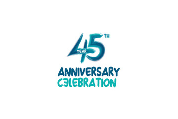 Obraz premium 45th, 45 years, 45 year anniversary celebration fun style logotype. anniversary white logo with green blue color isolated on white background, vector design for celebrating event