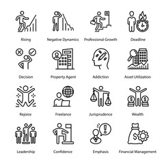 Skills, Innovation, Resume, Negotiation, Employee, Winner, Meeting, Career Ladder, CO Working, Start, Choice, Way, Smart Building, Briefcase, Affiliation, Outline Icons - Stroked, Vectors