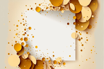 Gold shiny confetti and gold balloons on white background, middle has open space for your message copy, Celebration and party invitation concept
