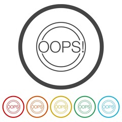 OOPS! Warning sign. Set icons in color circle buttons