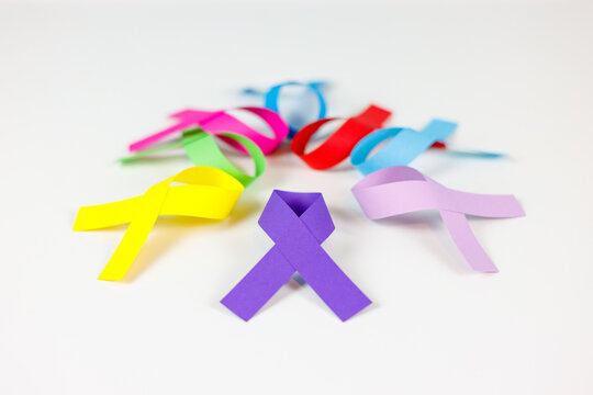 World cancer day concept, February 4, colorful awareness ribbons on white background, graphical elements