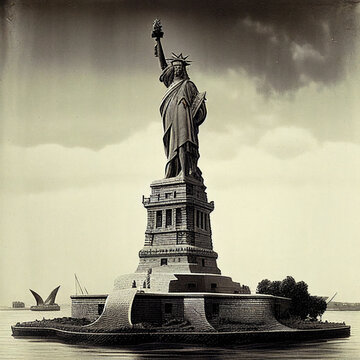 Statue of Liberty. Black and white image.