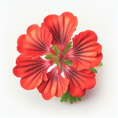 Top view a Geranium flower isolated on a white background, suitable for use on Valentine's Day cards