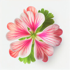 Fototapeta premium Top view a Geranium flower isolated on a white background, suitable for use on Valentine's Day cards