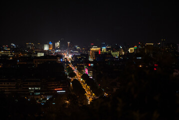 Hangzhou, China - August1, 2017: Street for tourists, traditional street food and soгveniers, old historical architexture and museums. Nightview