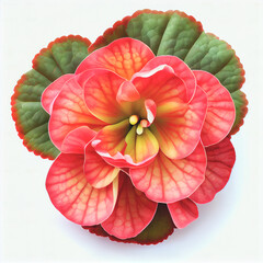 Top view a Begonia flower isolated on a white background, suitable for use on Valentine's Day cards