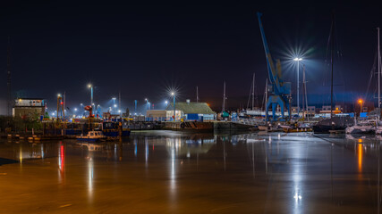 Ipswich port lockgate at night