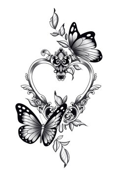 butterfly and flowers watch tattoo 