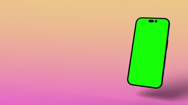Animated smartphone with green screen display and orange pink gradient background for app commercials, mockup show cases, mobile Website Presentations etc. 