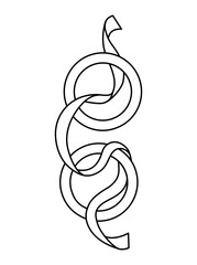 Vector black and white wedding rings with ribbon. Cute marriage symbol line clipart element for bride and groom. Just married couple accessory. Cartoon ceremony illustration or coloring page.