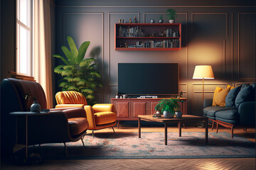 A contemporary living room with stylish furniture. Generative AI