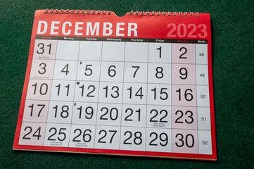 Calendar 2023, December, monthly planner for wall and desk.