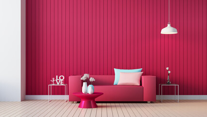 Fototapeta na wymiar Viva Magenta room interior color of the year 2023 - 3D rendering