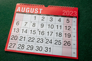 Calendar 2023, August, monthly planner for wall and desk.