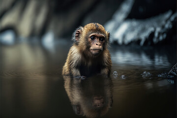 Monkey, Digital national geographic realistic illustration with stunning scene