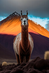 Llama, Digital national geographic realistic illustration with stunning scene